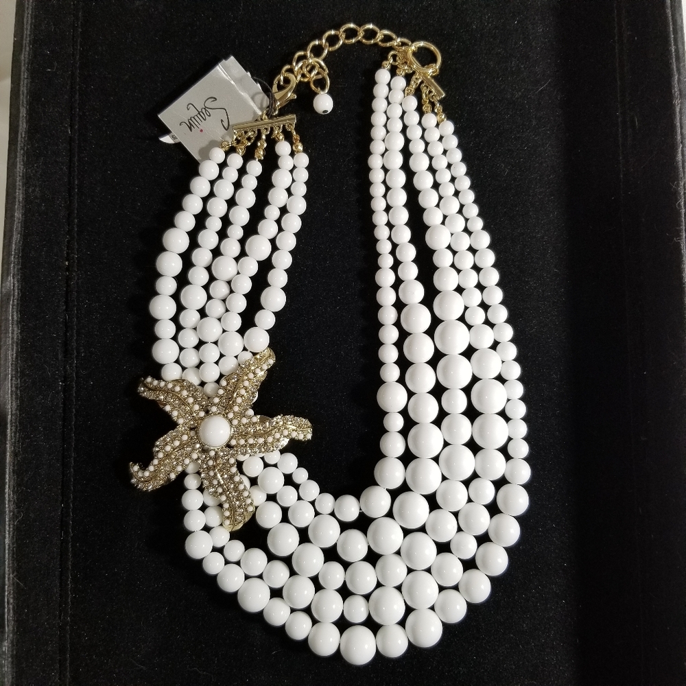 Starfish Faux Pearls Necklace Sequin NY Brand New